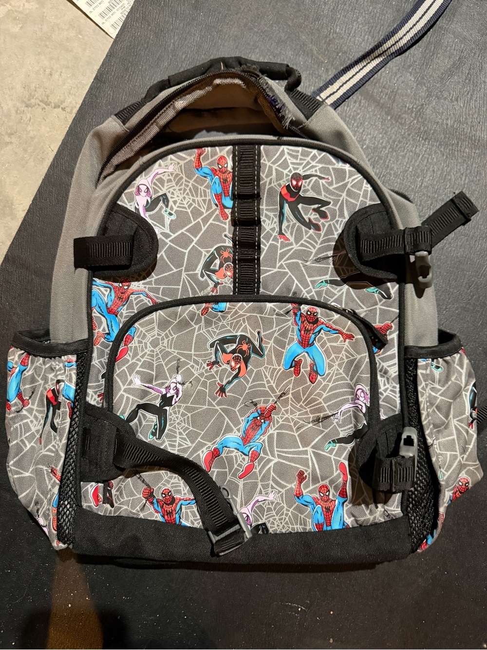 Pottery Barn Kids Gray Spider-Man Graphic Backpack with Blue and Red Accents